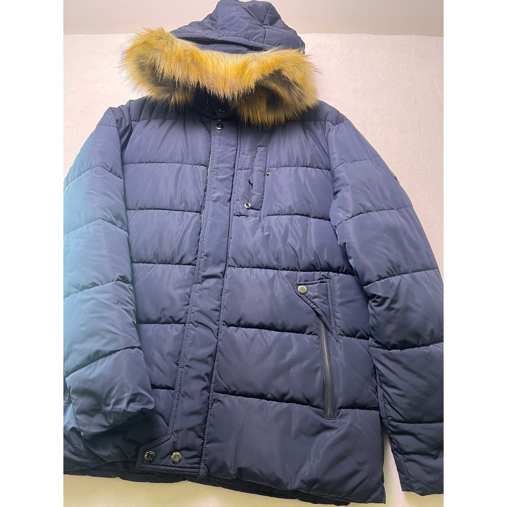 Spire Large Puffer Jacket Winter Gorpcore Navy Blue Faux Fur Hood Heavweight